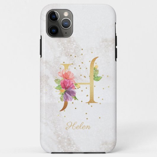 Florale Monogramnaam Initiaal H Letter Personalise Case-Mate iPhone Case (Achterkant)