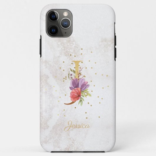 Florale Monogramnaam Initiaal J Letter Personalise Case-Mate iPhone Case (Achterkant)