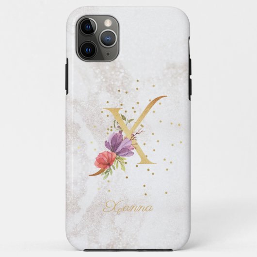 Florale Monogramnaam Initiaal X Letter Personalise Case-Mate iPhone Case (Achterkant)