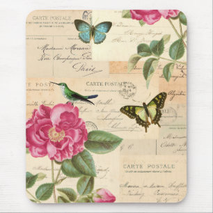 Florale  mousepad met roos en kolibrie muismat