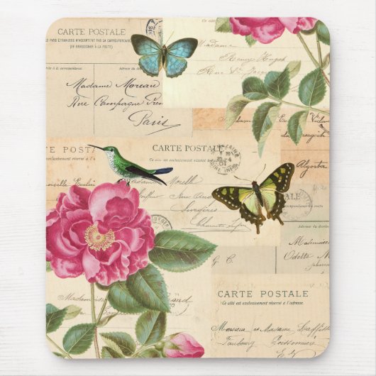 Florale mousepad met roos en kolibrie muismat (Voorkant)