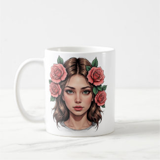 Florale Muse – Artistiek Rozenportret T-shirt Koffiemok