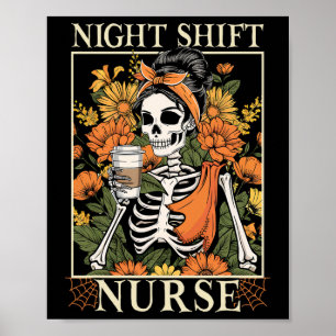 Florale Nachtploeg Verpleegster Skelet Halloween R Poster