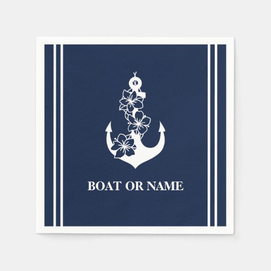Florale Nautilus Anker Aangepaste Bootnaam Servet (Voorkant)