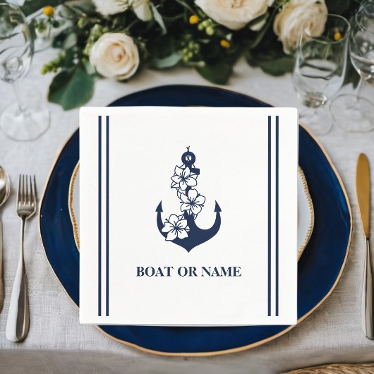 Florale Nautilus Anker Aangepaste Bootnaam Wit Servet