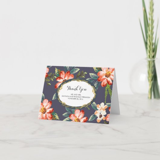 florale navy -goud bedankkaart voor trouw (Voorkant)