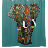 florale olifant blauwgroen douchegordijn (Voorkant)