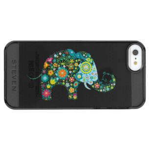 Florale olifant op zwart kunstleder doorzichtig iPhone SE/5/5s hoesje