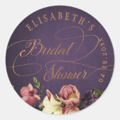  florale paarse gouden script vrijgezellenfeest ronde sticker (Voorkant)