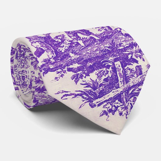  florale paarse toile de jouy stropdas (Opgerold)