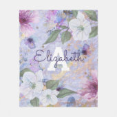 florale paarse waterverf monogram naam fleece deken (Voorkant)