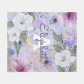 florale paarse waterverf monogram naam fleece deken (Voorkant (Horizontaal))