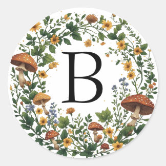 Florale Paddenstoelen Krans Aangepaste Initiaal Co Ronde Sticker