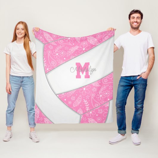 florale paisley veegt schattig roze volleybal fleece deken (In situ)