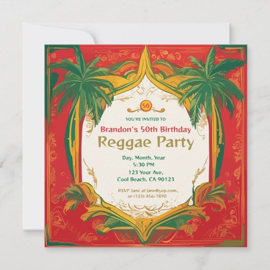 Florale Palmen Aangepaste Reggae Feest  Kaart (Voorkant)