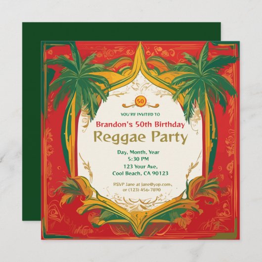 Florale Palmen Aanpasbaar Reggae Feest Kaart (Voorkant / Achterkant)