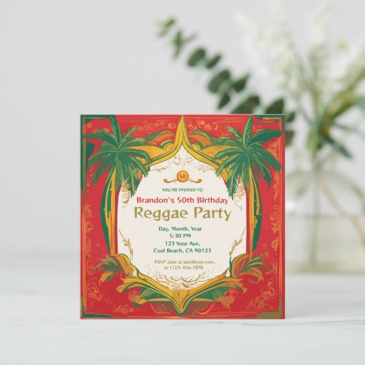 Florale Palmen Aanpasbaar Reggae Feest  Kaart (Staand voorkant)