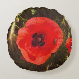 Florale Papaver Droom – Botanische Fantasie Wilde  Rond Kussen