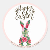 Florale Pasen Konijn Personalized Stickers (Voorkant)