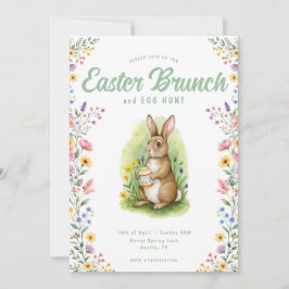 Florale Pastel Waterverf Konijn Paasbrunch Kaart