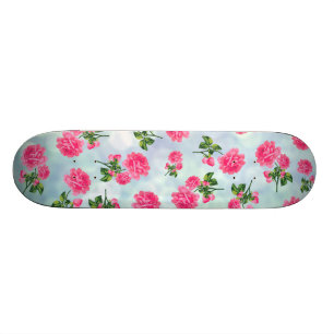 Florale patronen: roze bloemen op blauw boezel persoonlijk skateboard