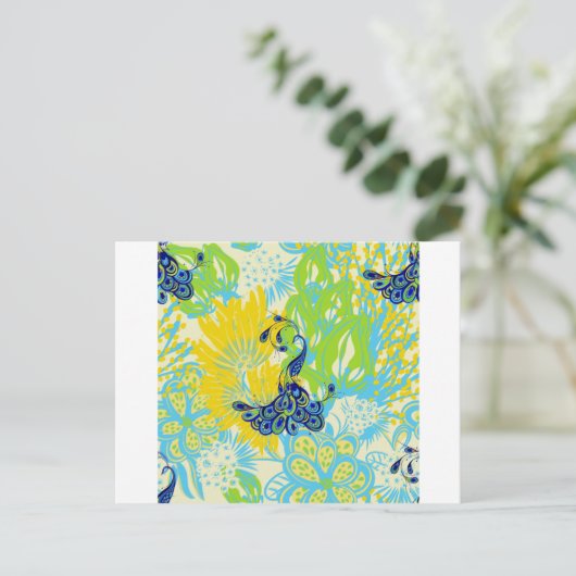 florale pauw briefkaart (Staand voorkant)