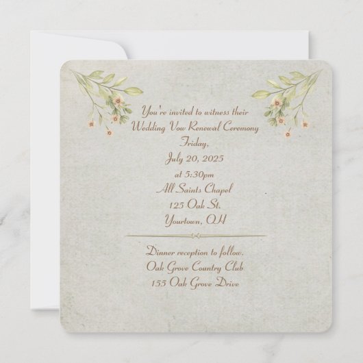 florale perzik en groene leafyvleugel kaart (Achterkant)