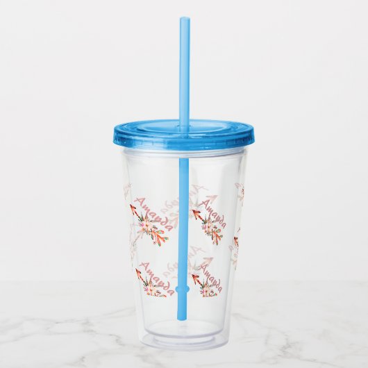 Florale pijlen gepersonaliseerd acryl drinkbeker (Rechts)