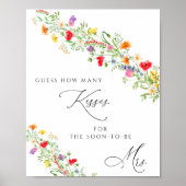 Florale 'raad hoeveel kusjes' bruidsbeursspel poster (Voorkant)