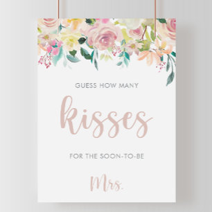 Florale 'Raad Hoeveel Kusjes' Bruiloftsspel Poster
