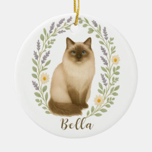 Florale Ragdoll Kat Kader Gepersonaliseerde Naam Keramisch Ornament