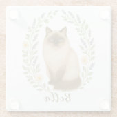 Florale Ragdoll Kat Kader Met Persoonlijke Naam Glazen Onderzetter (Achterkant)