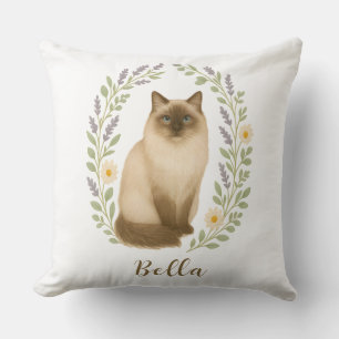 Florale Ragdoll Kat Kader Met Persoonlijke Naam Kussen