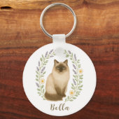 Florale Ragdoll Kat Kader Met Persoonlijke Naam Sleutelhanger (Achterkant)