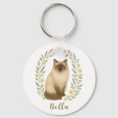 Florale Ragdoll Kat Kader Met Persoonlijke Naam Sleutelhanger (Achterkant)