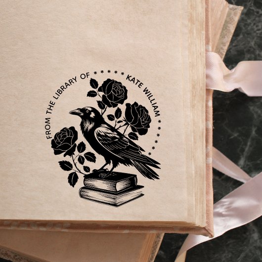 Florale Raven Ex libris zelfinkende stempel