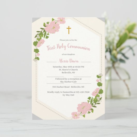 Florale religieuze uitnodiging (Staand voorkant)