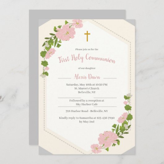 Florale religieuze uitnodiging (Voorkant / Achterkant)