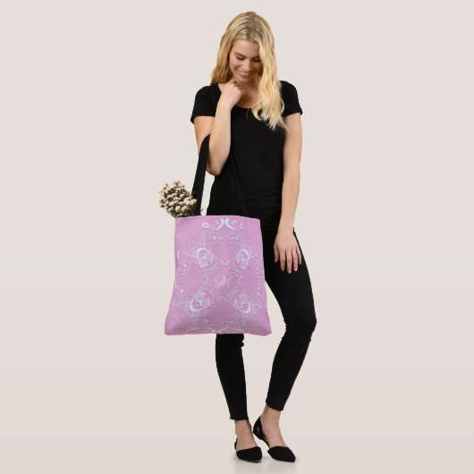 Florale retro roze kant design. tote bag (Op model)