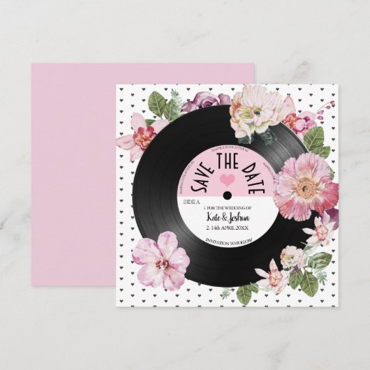  florale retro vinyl Save the Date Wedding Kaart (Voorkant / Achterkant)