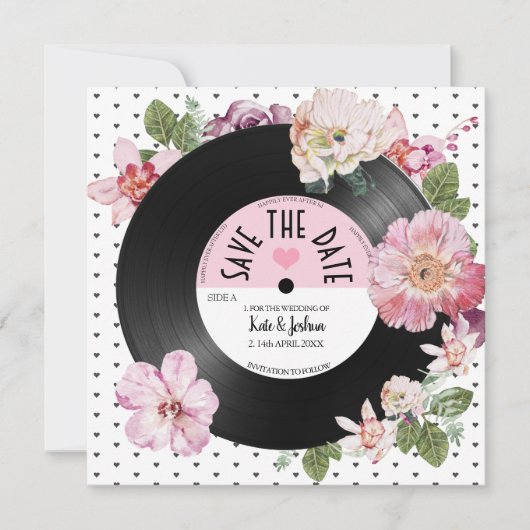 florale retro vinyl Save the Date Wedding Kaart (Voorkant)