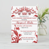 Florale Robijn 40e Verjaardags Uitnodigingen (Staand voorkant)