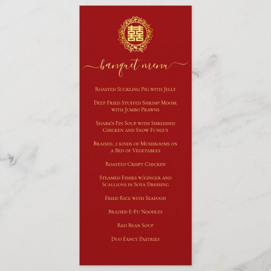 Florale rode Chinese bruiloft dubbel geluk Menu (Voorkant)