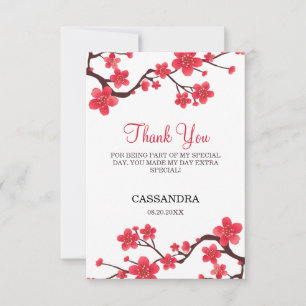 Florale Rode Kersenbloesem Sakura Verjaardag Bedankkaart