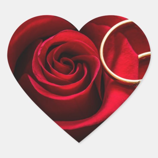 Florale rode roos met ring Huwelijk Hart Sticker (Voorkant)
