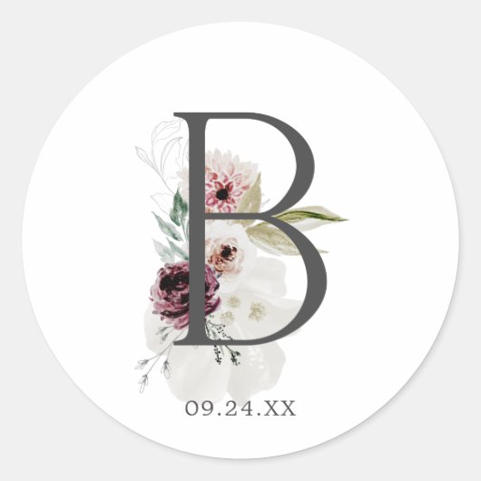 Florale Romantische Letter B Monogram Envelopzegel Ronde Sticker (Voorkant)