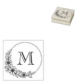 Florale Ronde Frame Aangepaste Initiële Monogram Rubberstempel (Gestempeld)