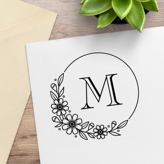 Florale Ronde Frame Aangepaste Initiële Monogram Rubberstempel