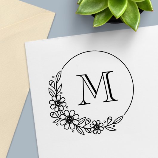 Florale Ronde Frame Aangepaste Initiële Monogram Zelfinktende Stempel