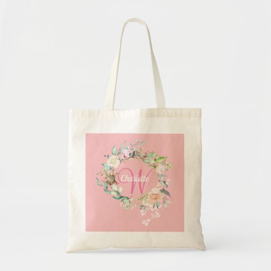 Florale Rose Gouden Script Monogram Roze Tassen Ta (Voorkant)